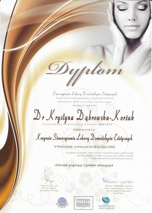 Certyfikat uczestnictwa w Kongresie Stowarzyszenia Lekarzy Dermatologów Estetycznych